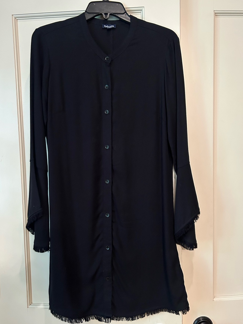 Splendid Black Long Sleeve Button-Front Women's Dress. Cute frayed edges.